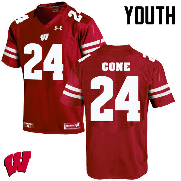 Youth Winsconsin Badgers #24 Madison Cone College Football Jerseys-Red - Click Image to Close